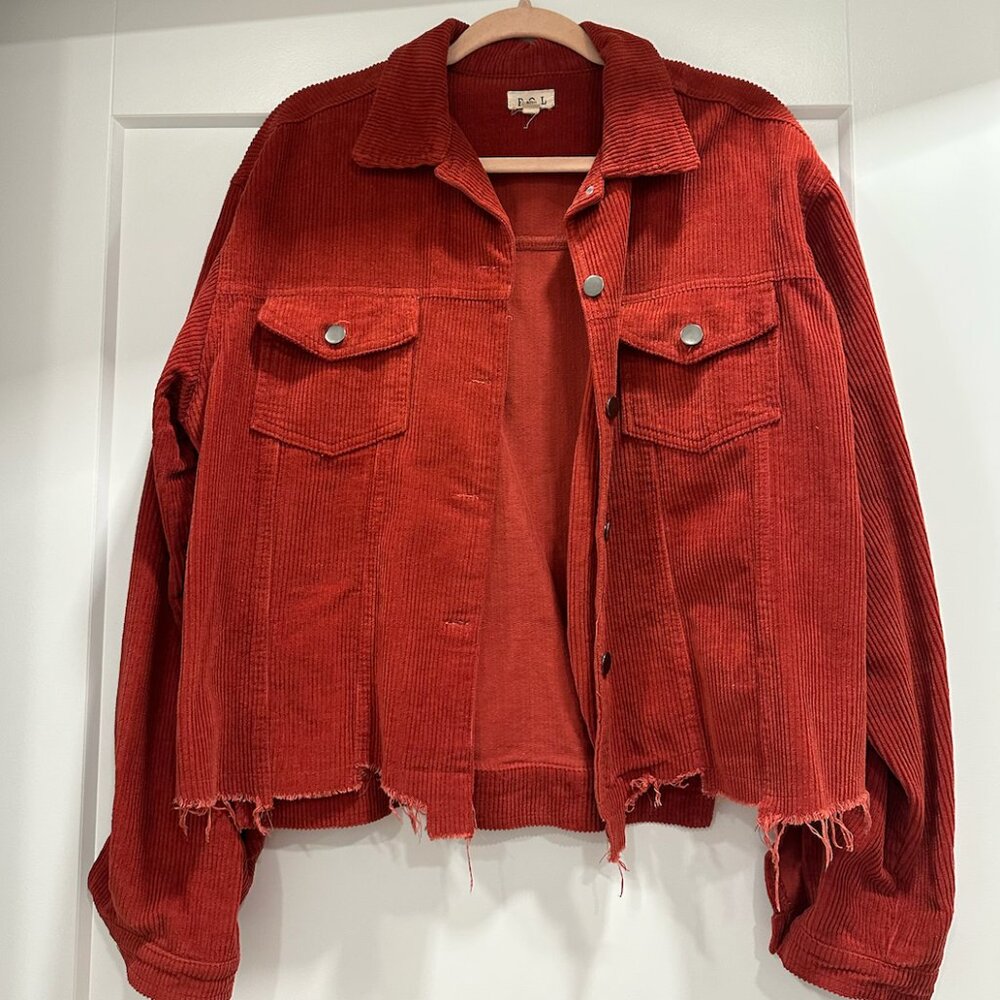 POL Corduroy Jacket - Lightly distressed bottom - orange red color - size Large - Picture 1 of 3